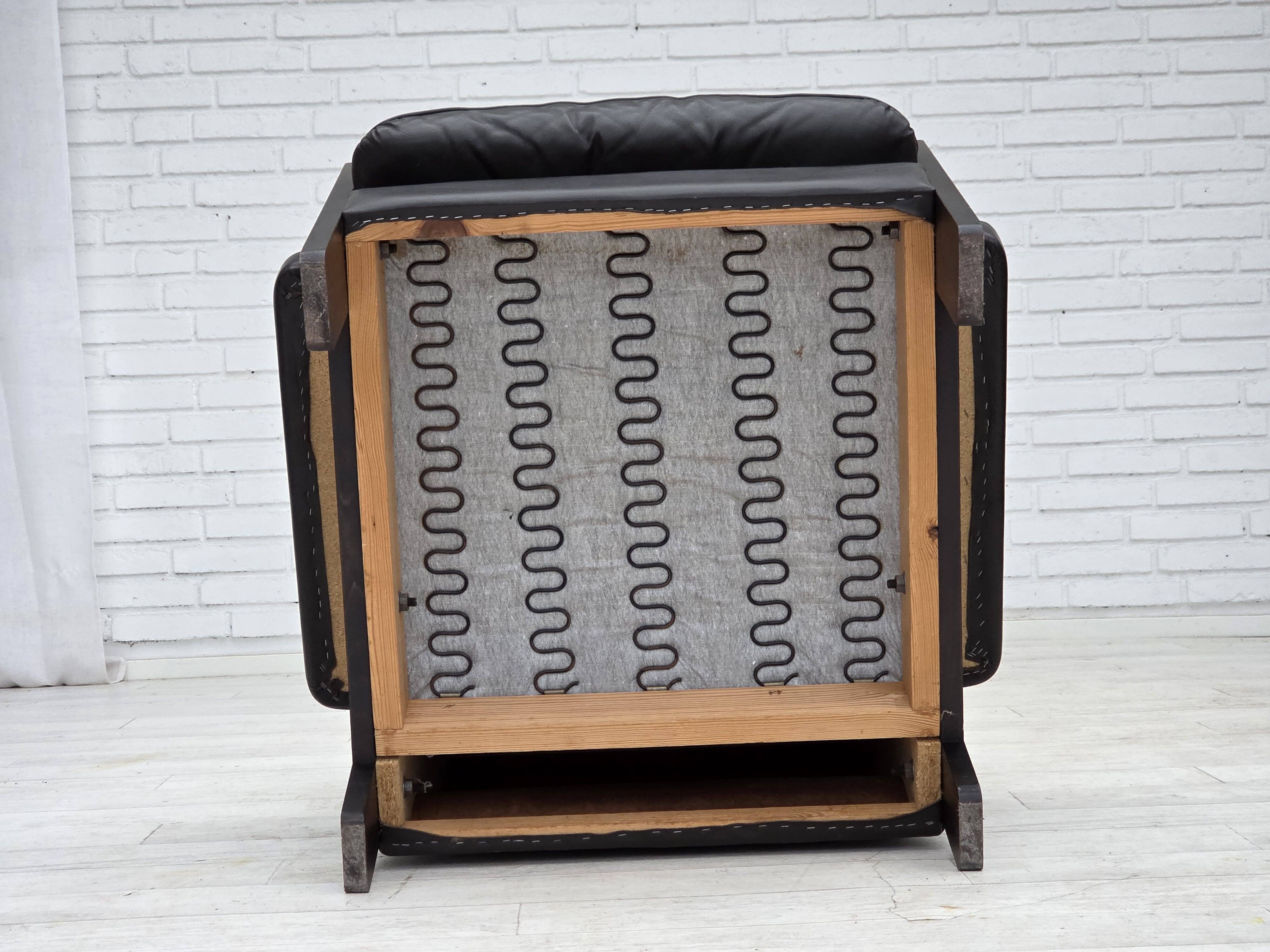 1970s, Danish armchair, brown furniture leather, oak wood.