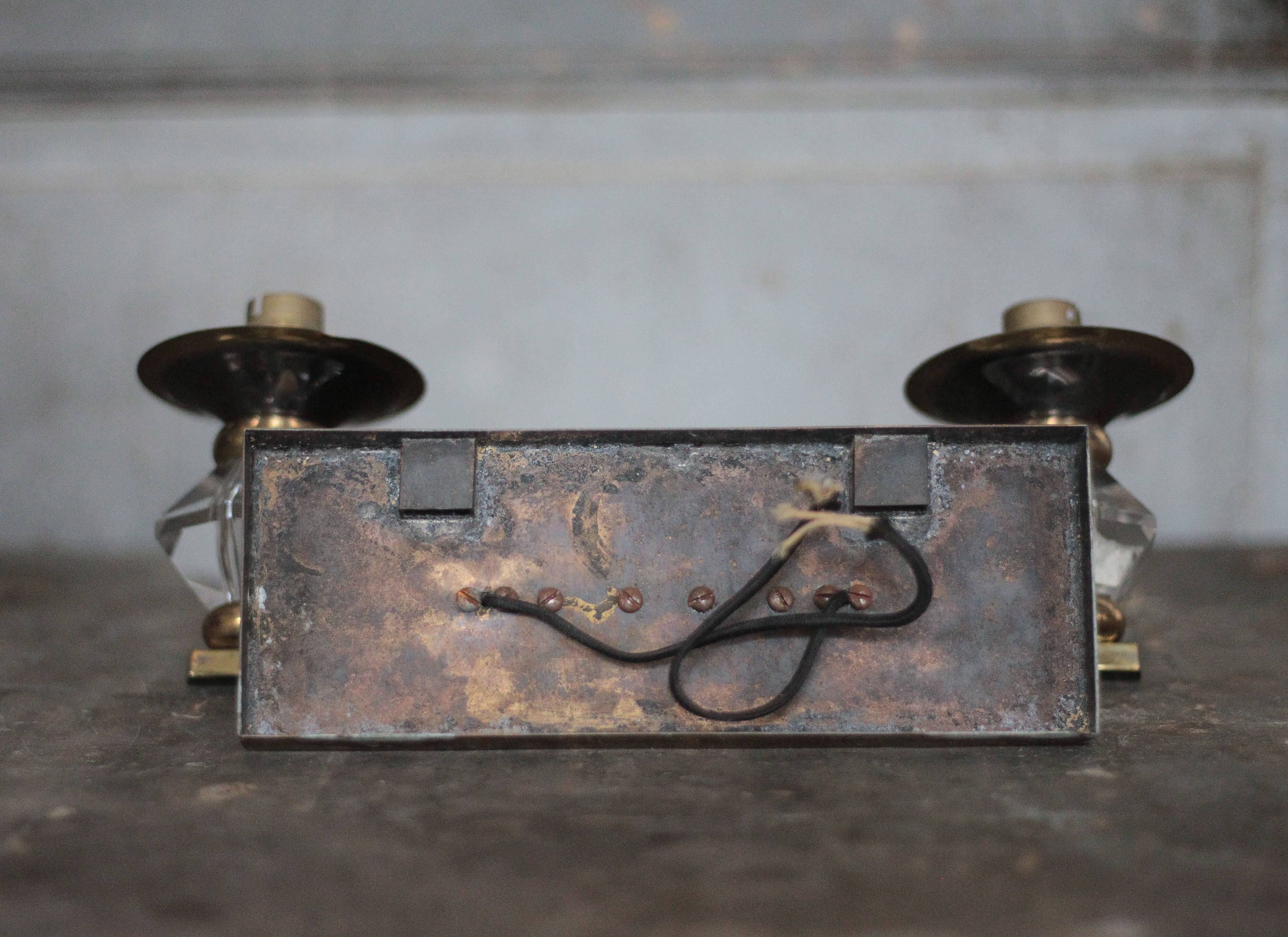 Art Deco wall sconce, brass and Sèvres crystal, light fixture.