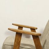 Vintage armchair rustic oak wood herringbone pattern fabric design by Chierowski