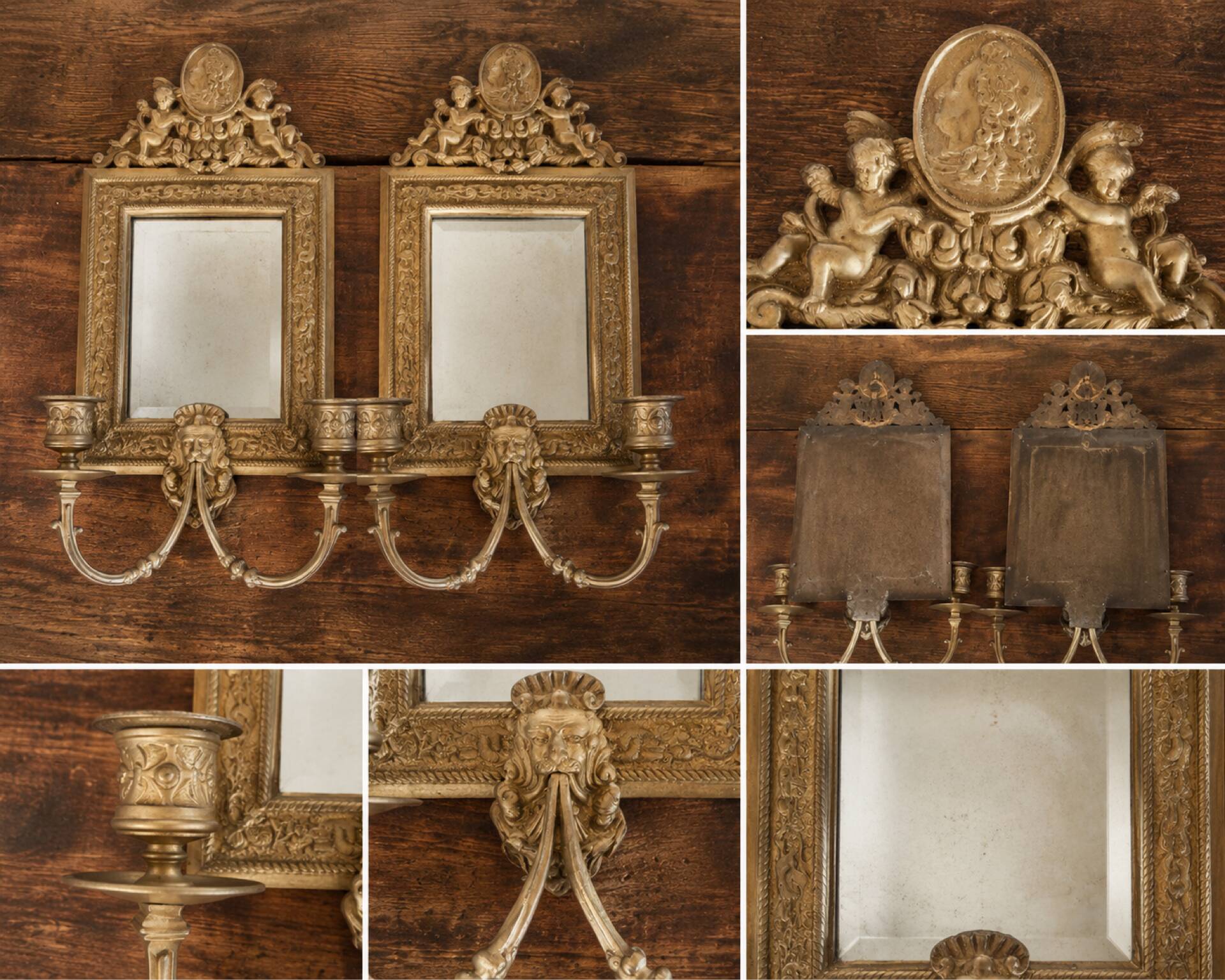 Pair of antique mirror candle holders in Louis XVI / Napoléon III style.