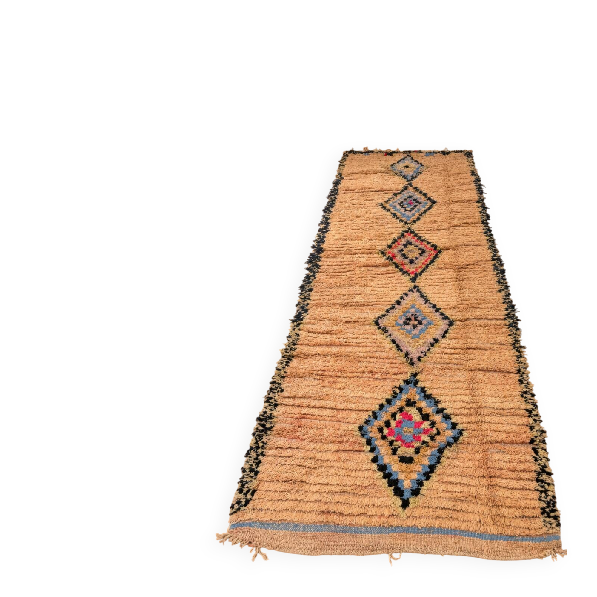 Vintage beige apricot Berber hallway rug with colourful patterns – 280 × 110 cm