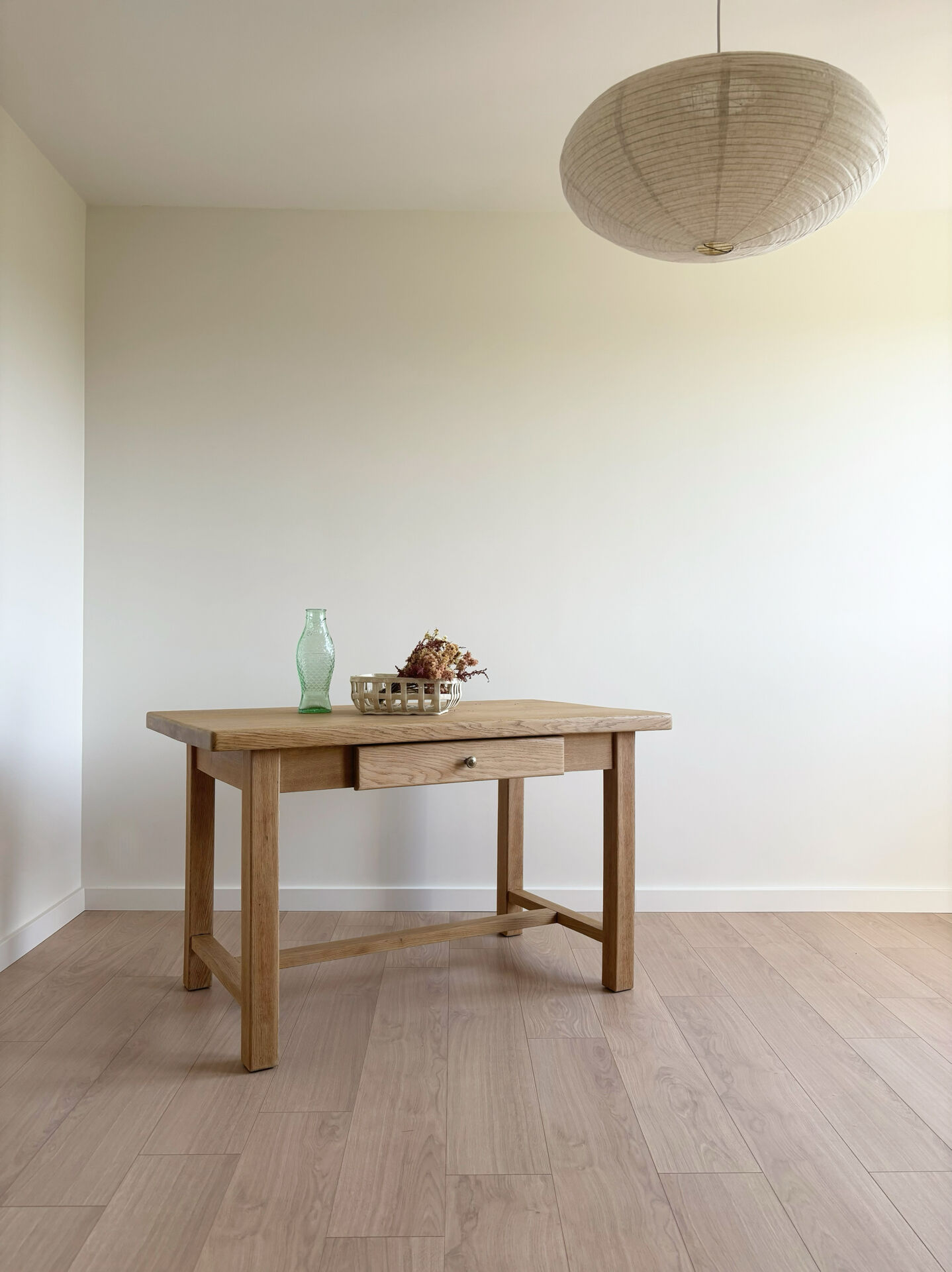 Old farmhouse table in solid oak with a drawer.