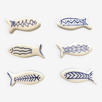 Very pretty series of 6 earthenware fish knife holders