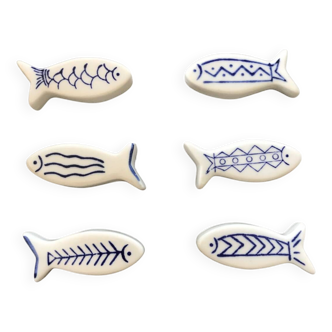 Very pretty series of 6 earthenware fish knife holders