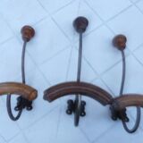 Set of 3 double bistro coat racks in wood and metal