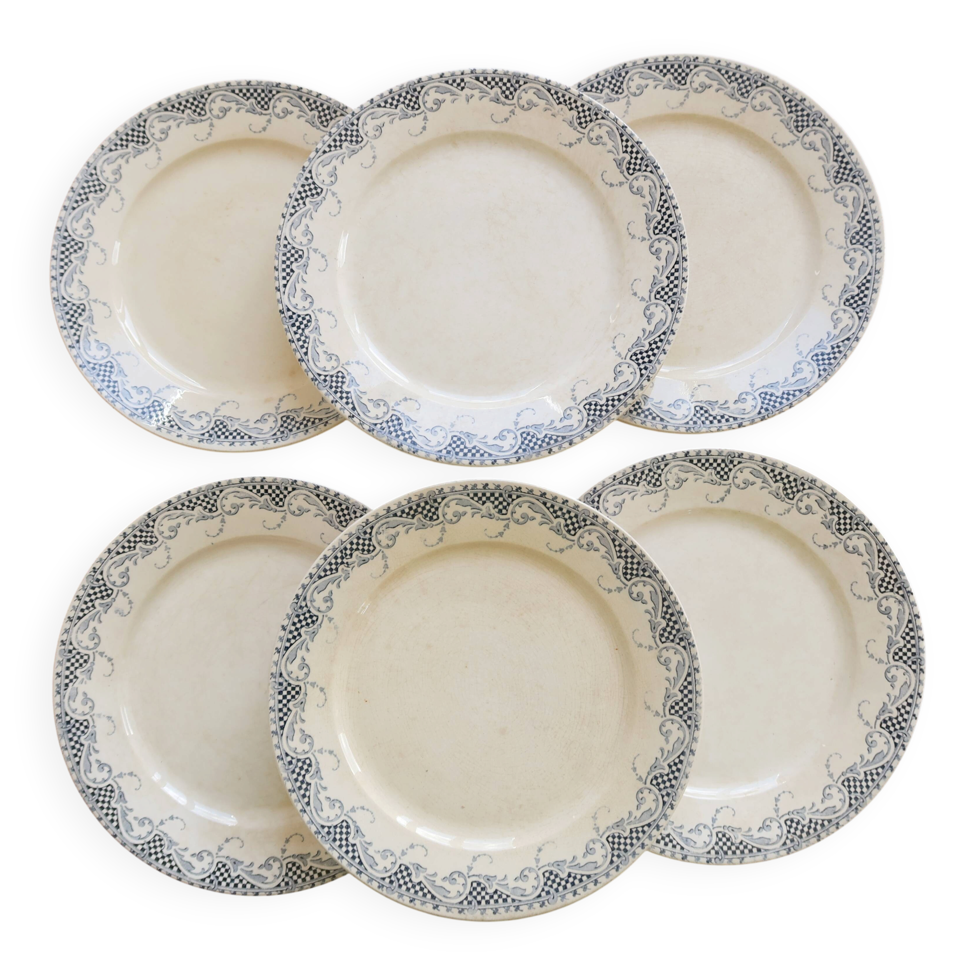 6 flat plates made of ironstone Sarreguemines U&C model Luchon