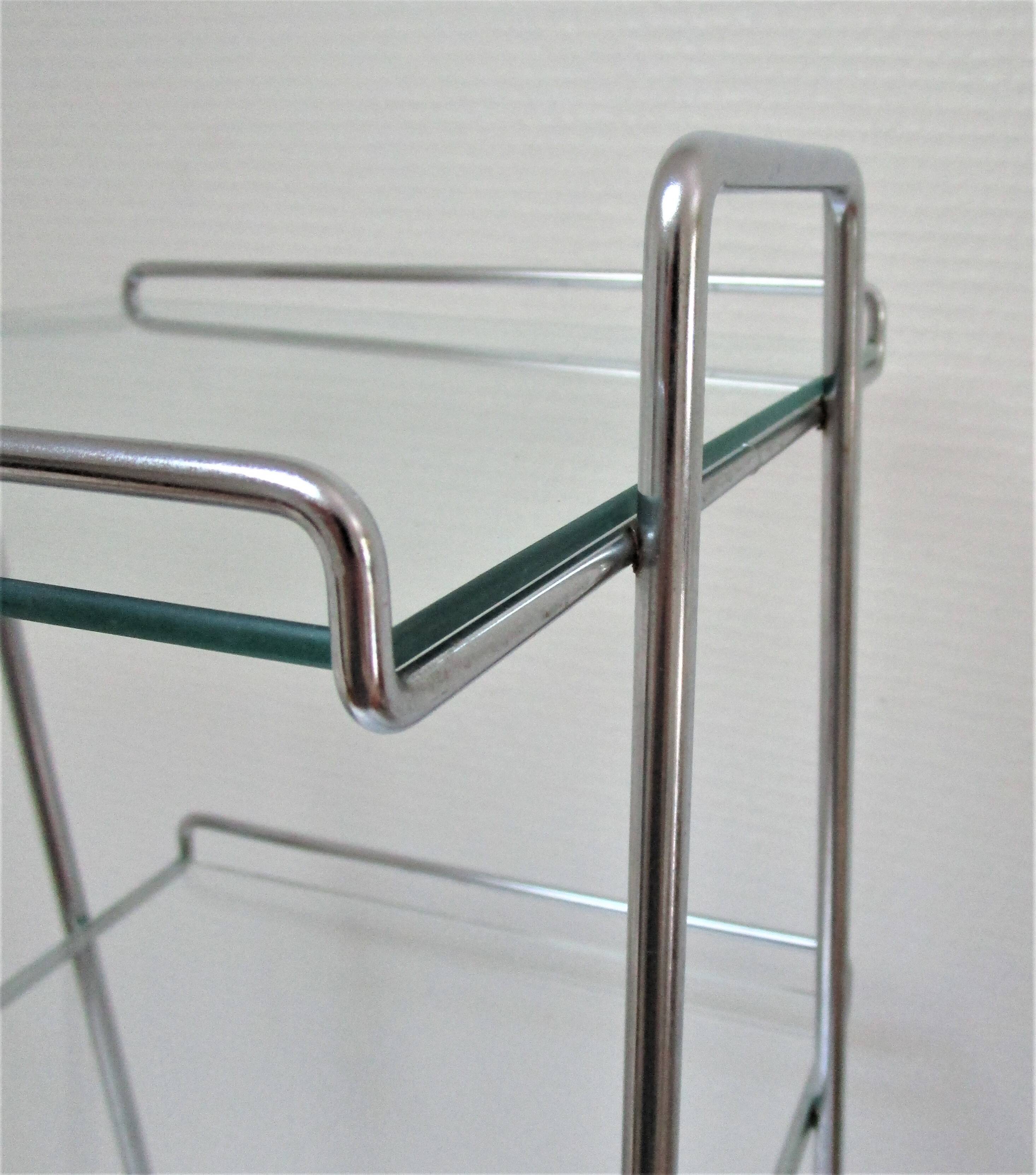 Chrome metal glass saddle shelf magazine rack 70s