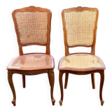 2 Louis XV style caned chairs in solid wood