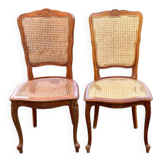 2 Louis XV style caned chairs in solid wood