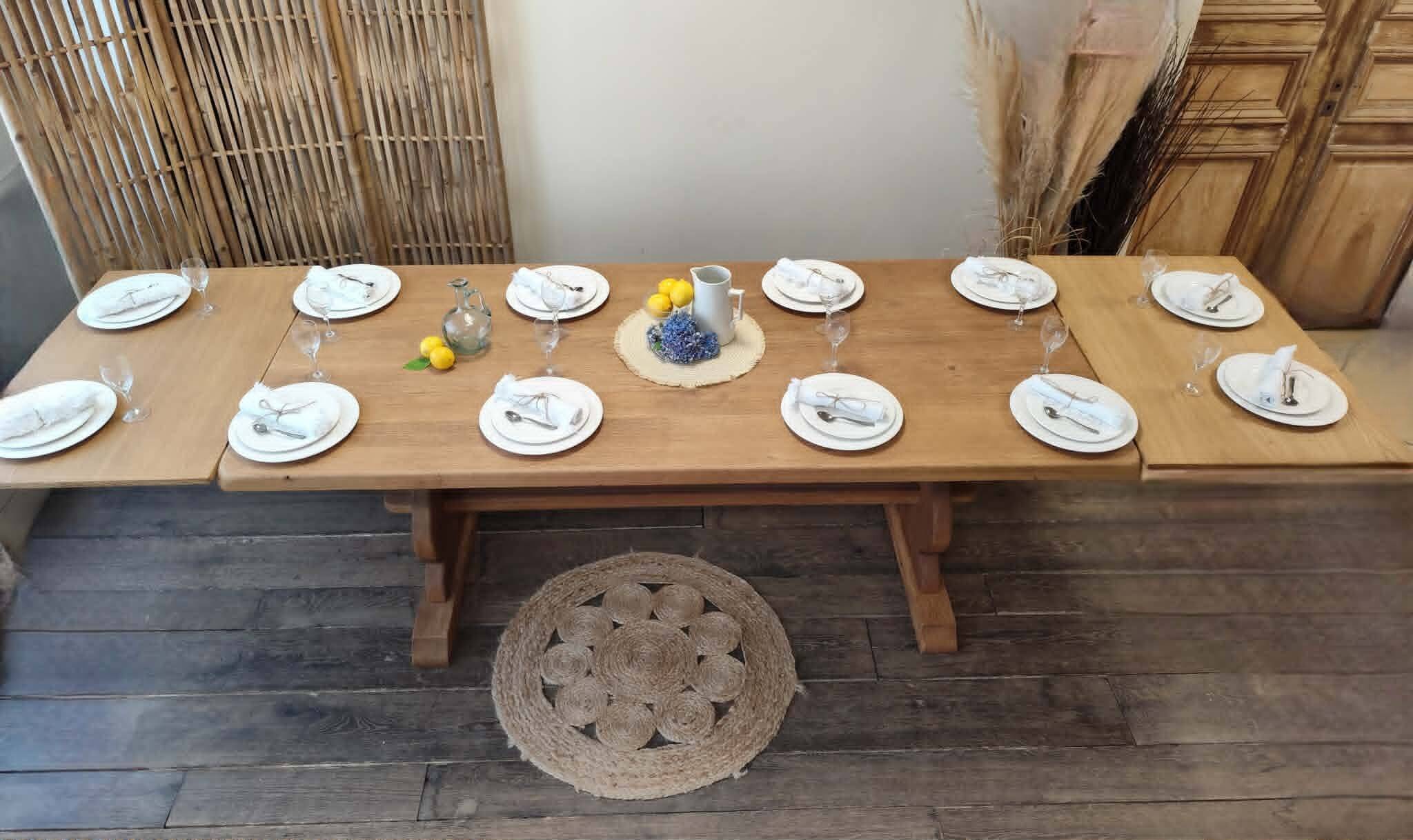 Monastery table with extension solid oak wood