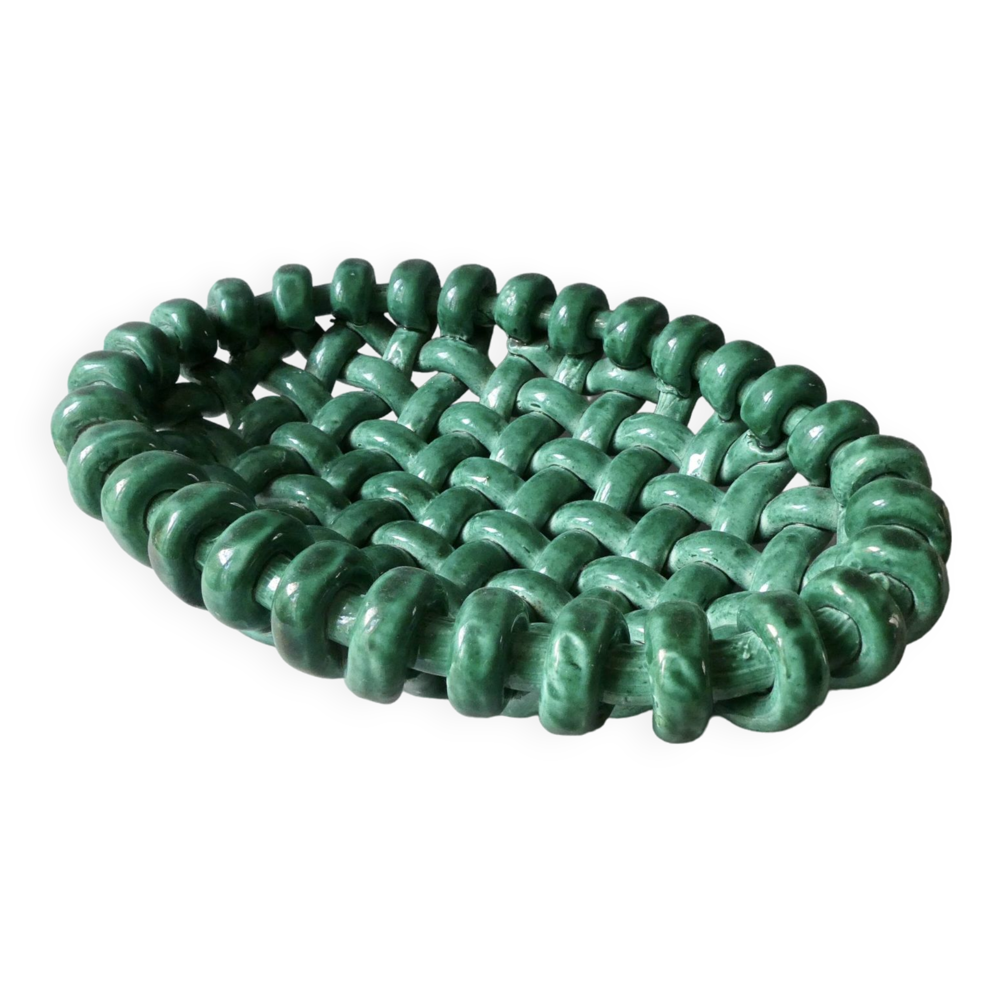 Woven ceramic basket signed Jérome Massier Vallauris