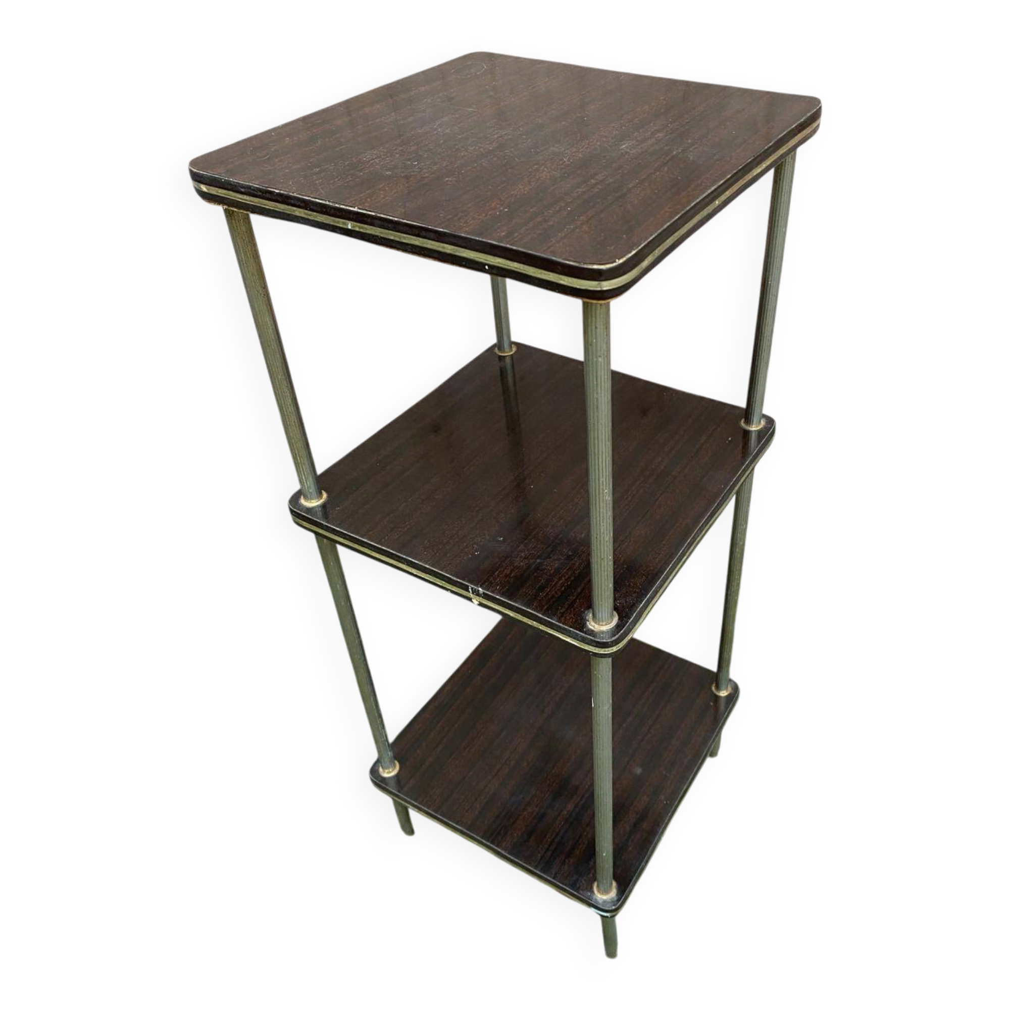 Étagère en palissandre et laiton doré 3 plateaux 1960