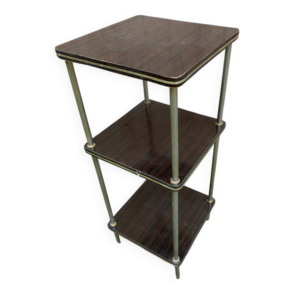 Étagère en palissandre et laiton doré 3 plateaux 1960