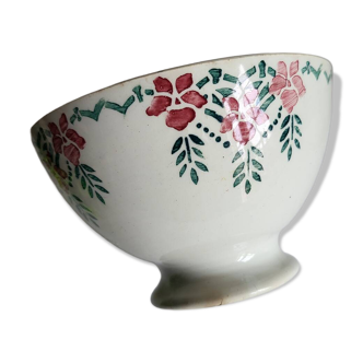 Old Bowl in Earthenware with Flower Decoration Marked underneath M