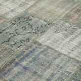 Hand-knotted turkish vintage 176 cm x 249 cm grey patchwork carpet