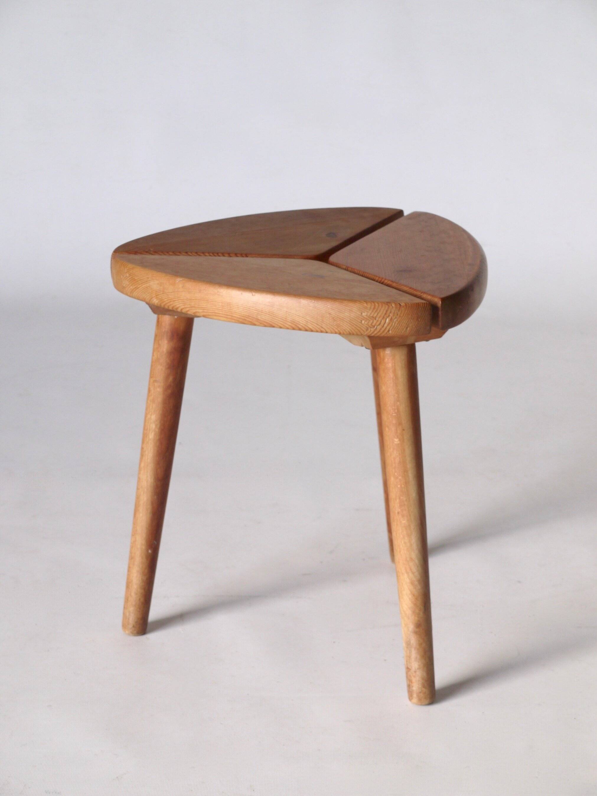 Scandinavian Tripod Pinewood and Beech Stool, 1950s