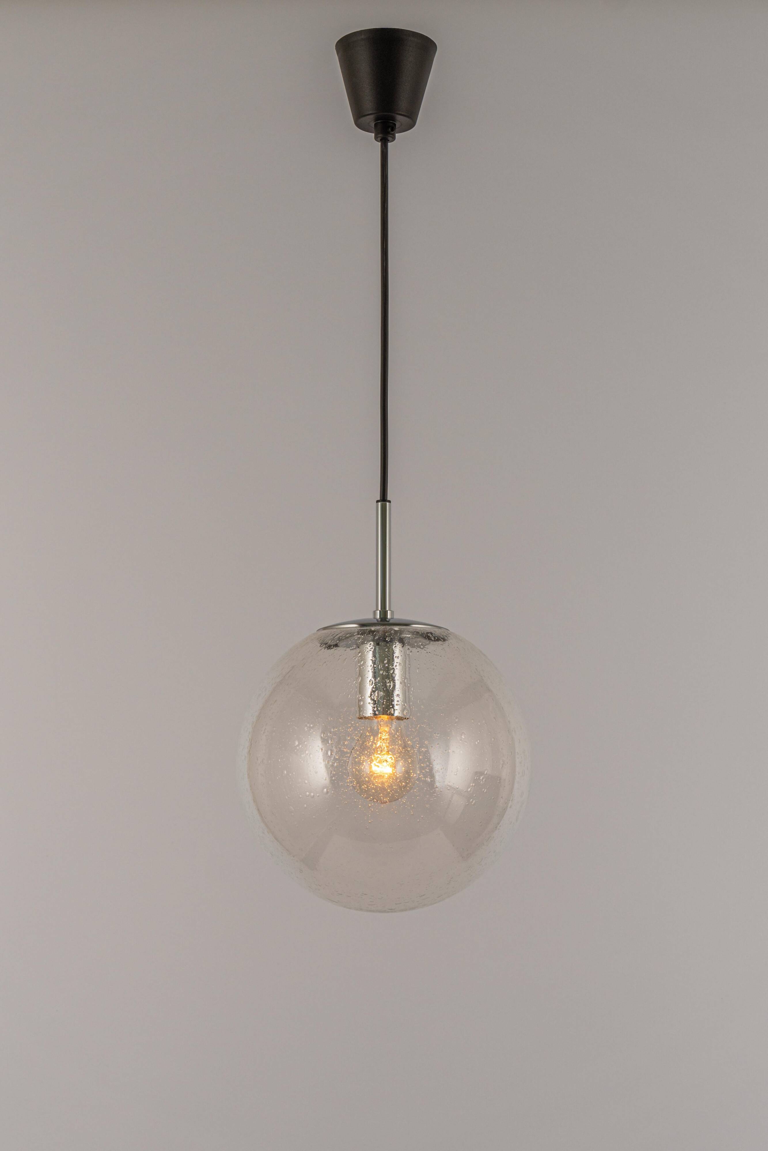 Small Limburg chrome pendant light with clear glass globe, Germany, 1970s.