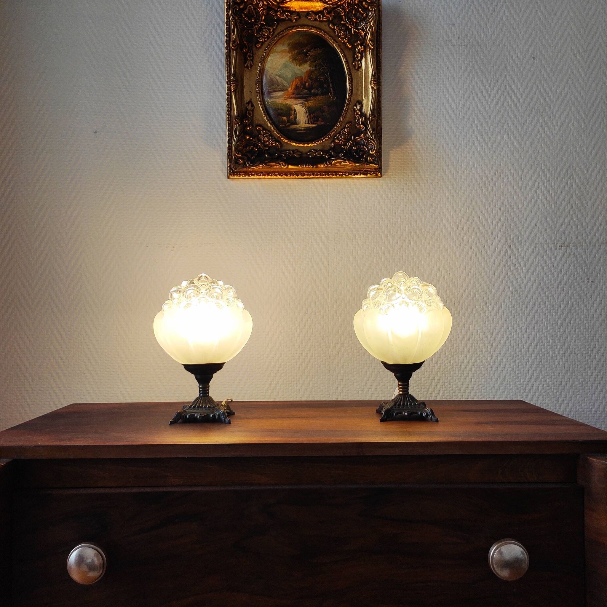 Pair of antique bubble globe lamps