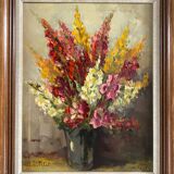 Hst painting of 1970 : "bouquet of muffliers flowers" signed m. l. petit