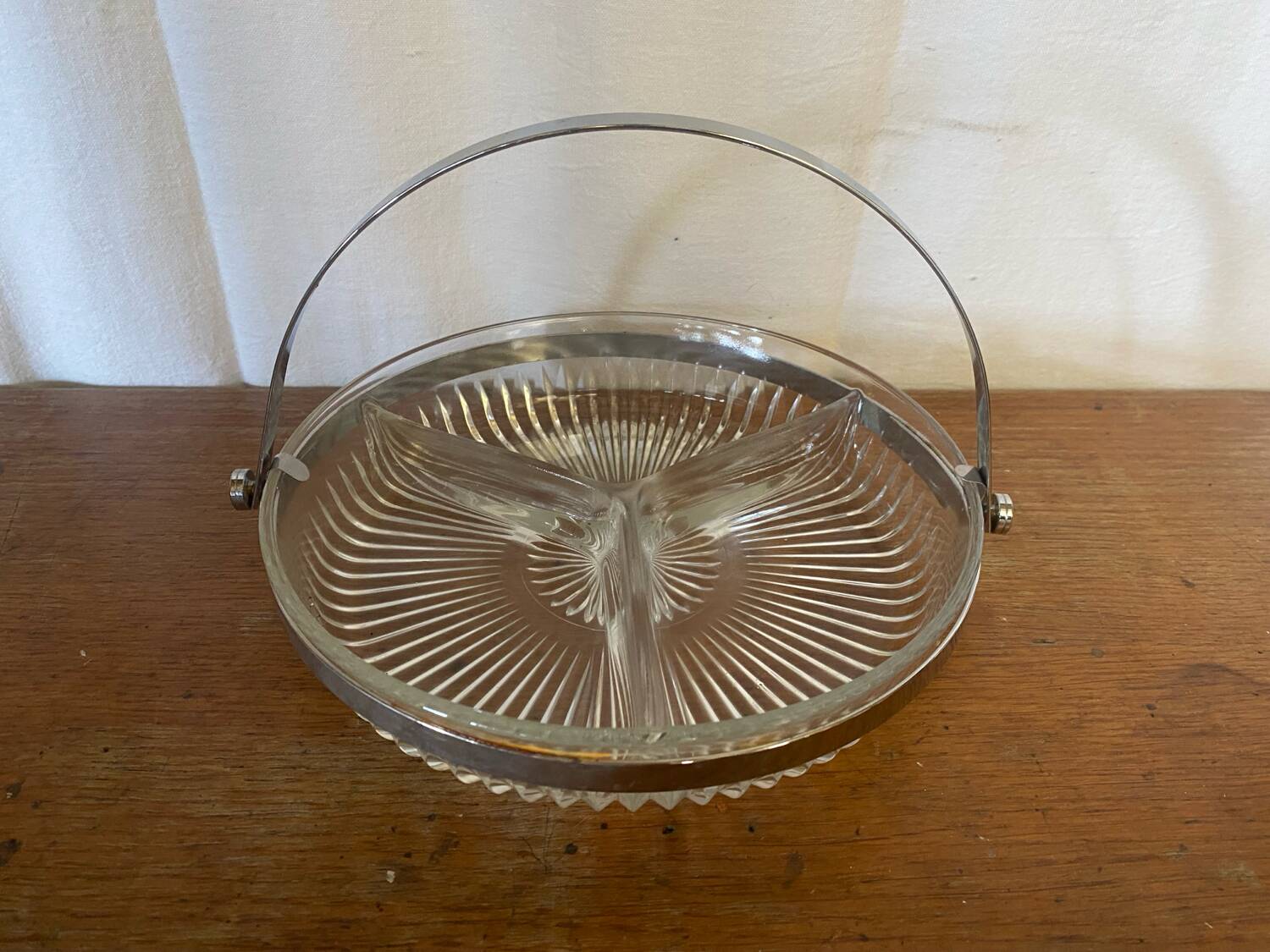 Vintage Molded Glass Aperitif Serving Tray + Chrome Metal Handle VMC Reims Vinta