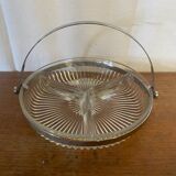 Vintage Molded Glass Aperitif Serving Tray + Chrome Metal Handle VMC Reims Vinta