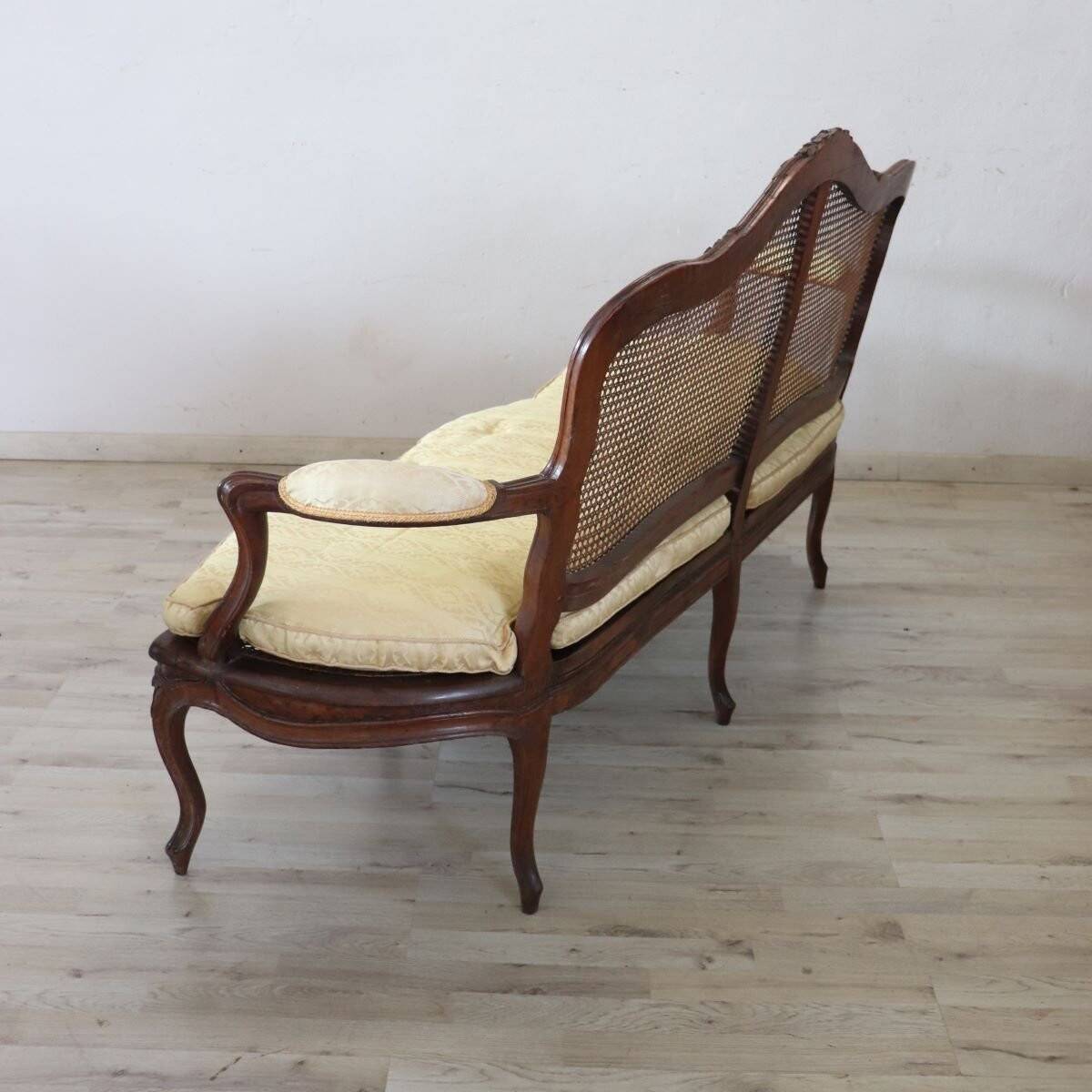 Antique Walnut And Vienna Straw Sofa, Italy 18th Century