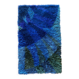 Mid-century Modern High Pile Blue Rya Rug, Sweden, 1960s
