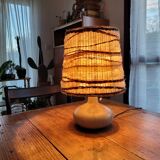 Lampe années 70 grès et tissage