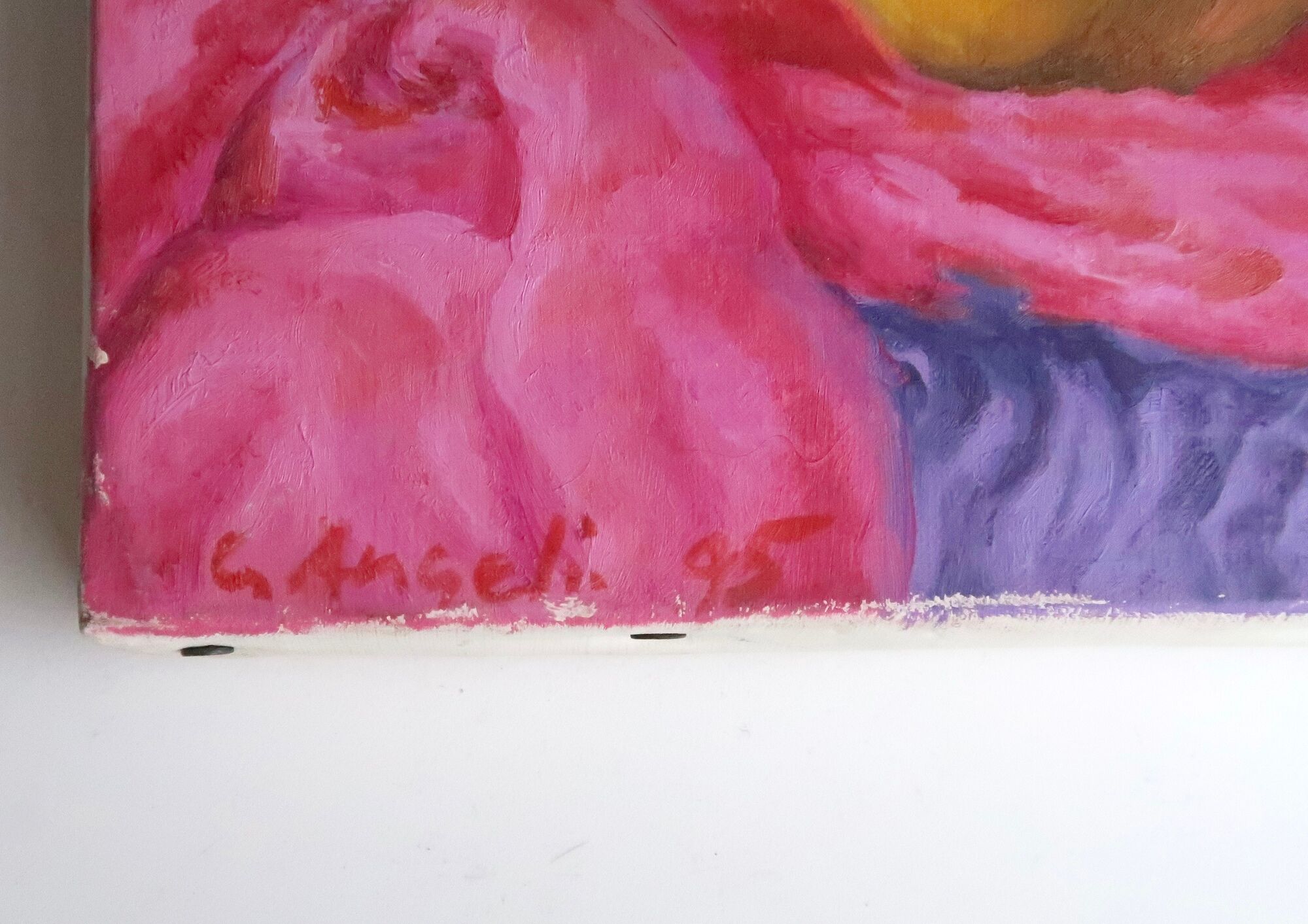 Painting, still life with shell by Cécile Angeli, 90s
