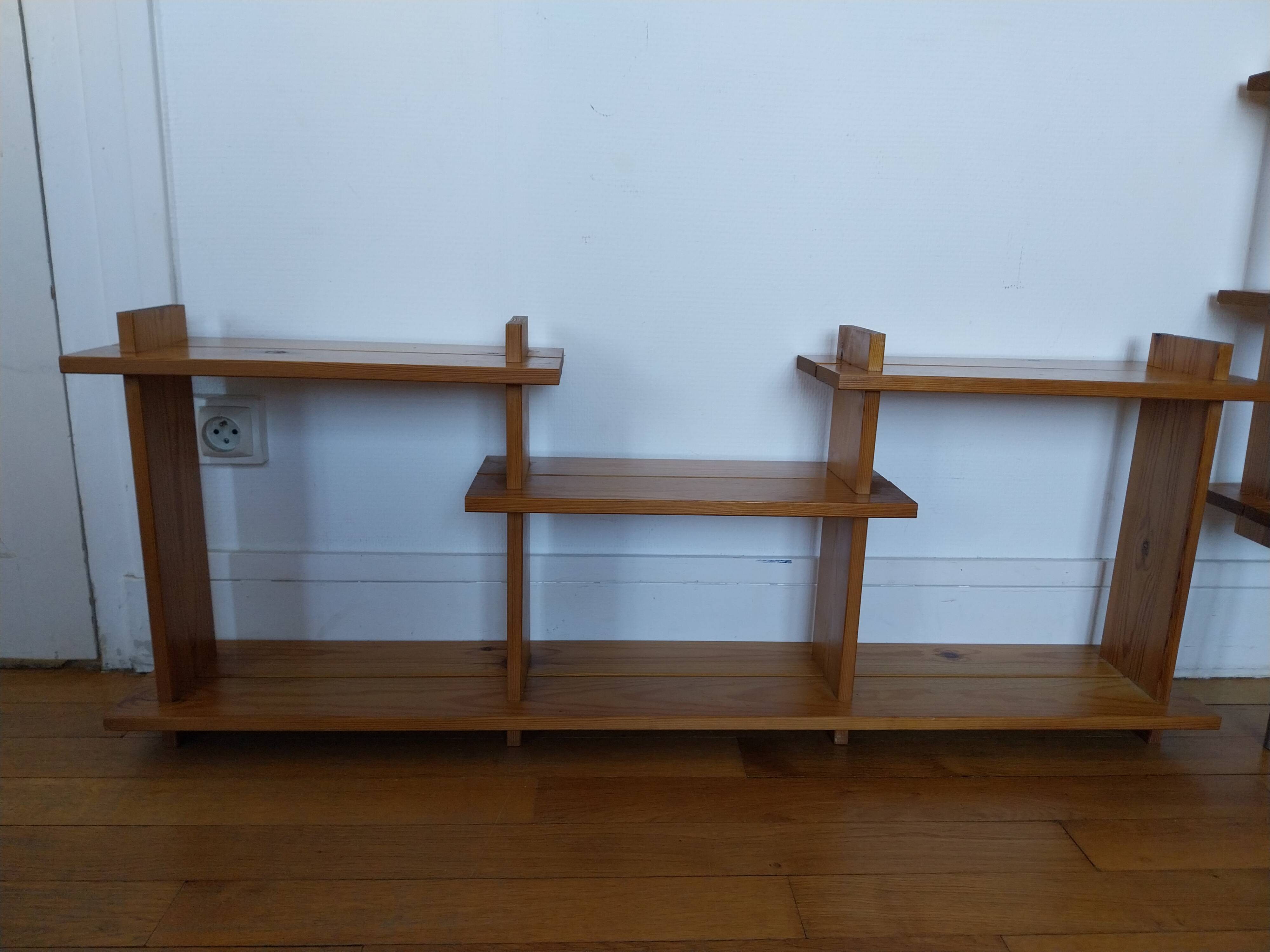 Vintage pine shelves in the style of Maison Regain.