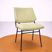 Vintage 1950s chair in black metal and almond green fabric.