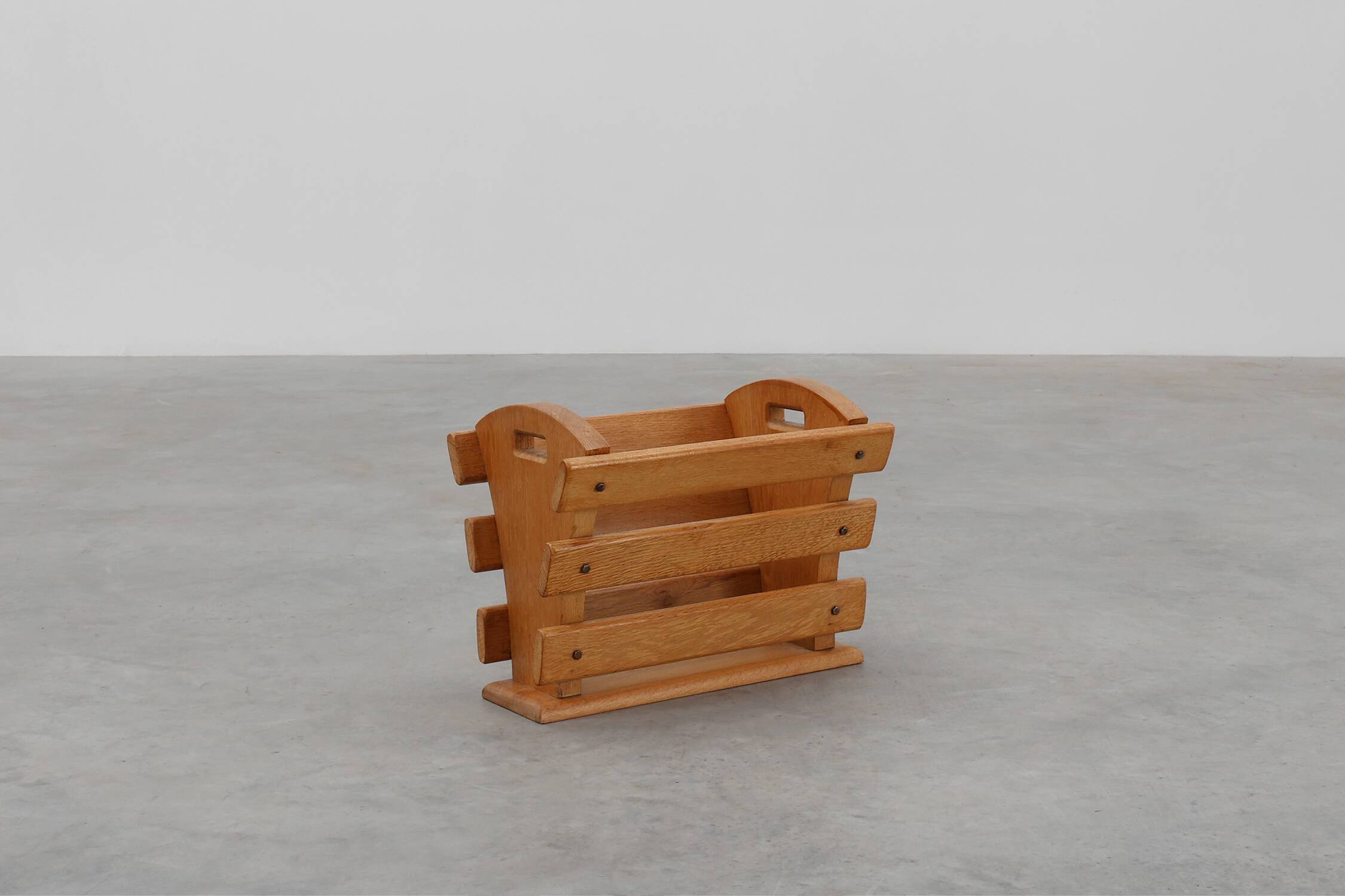Mid-century Magazine Rack in full oak, France 1960s