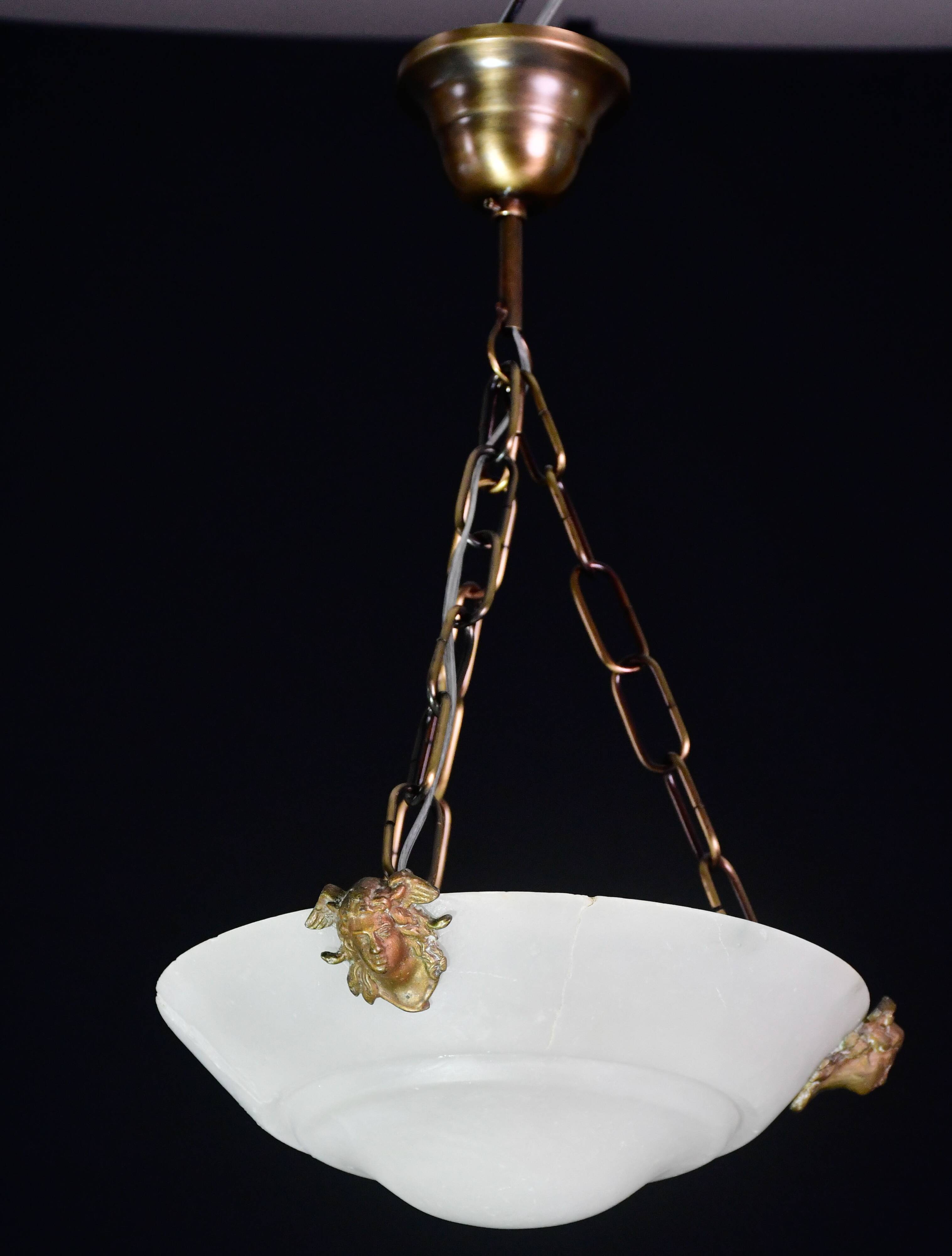 Charming white Art Deco alabaster pendant, 1940s