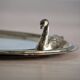Foie gras presentation service dish in metal and glass and its toast holder