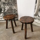 Pair of brutalist wooden stools