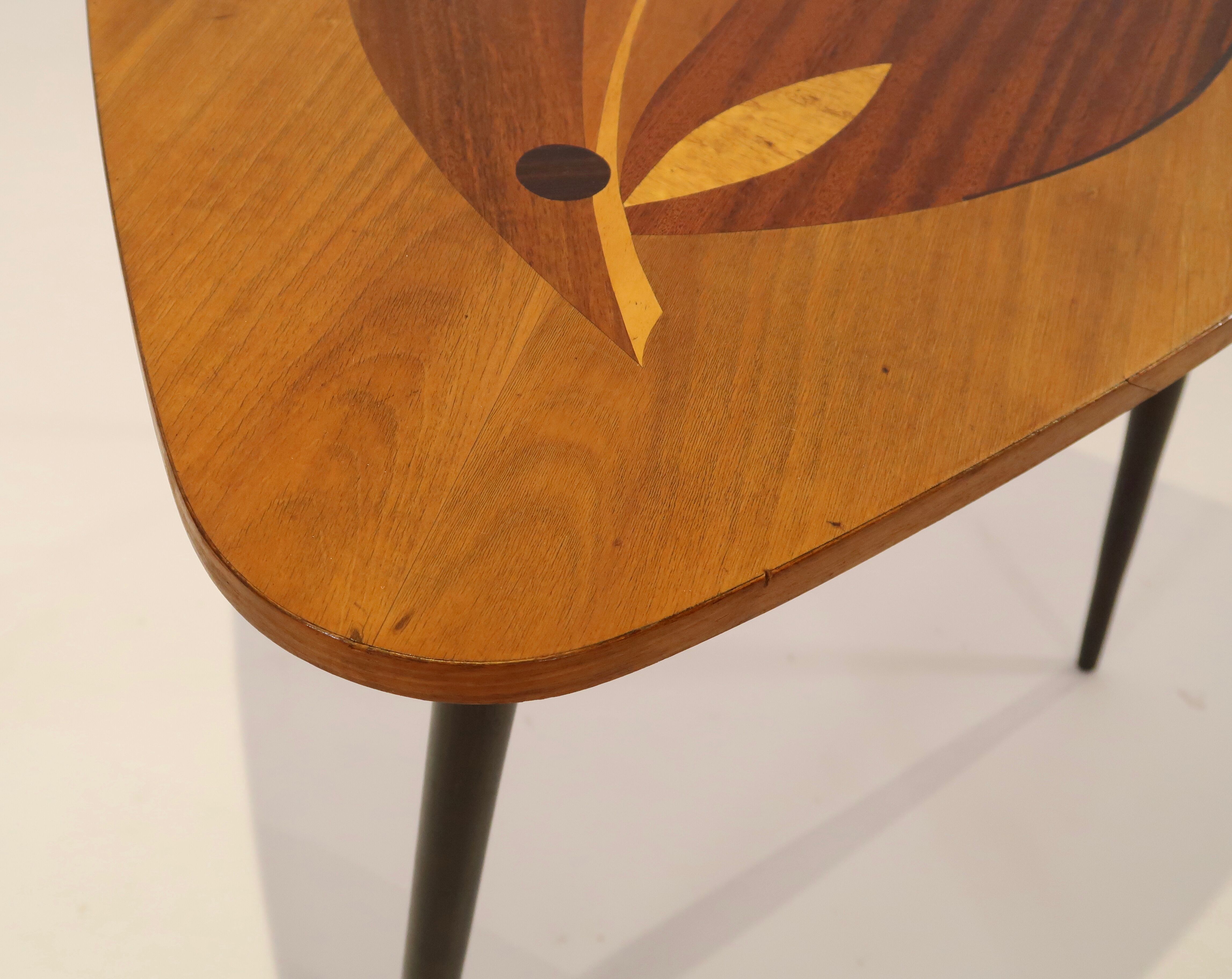 Table vintage tripod marquetry, France 1950 's