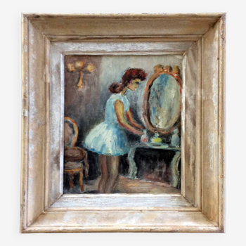 Tableau "La danseuse dans sa loge" signé