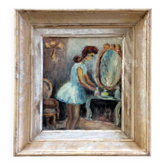 Tableau "La danseuse dans sa loge" signé