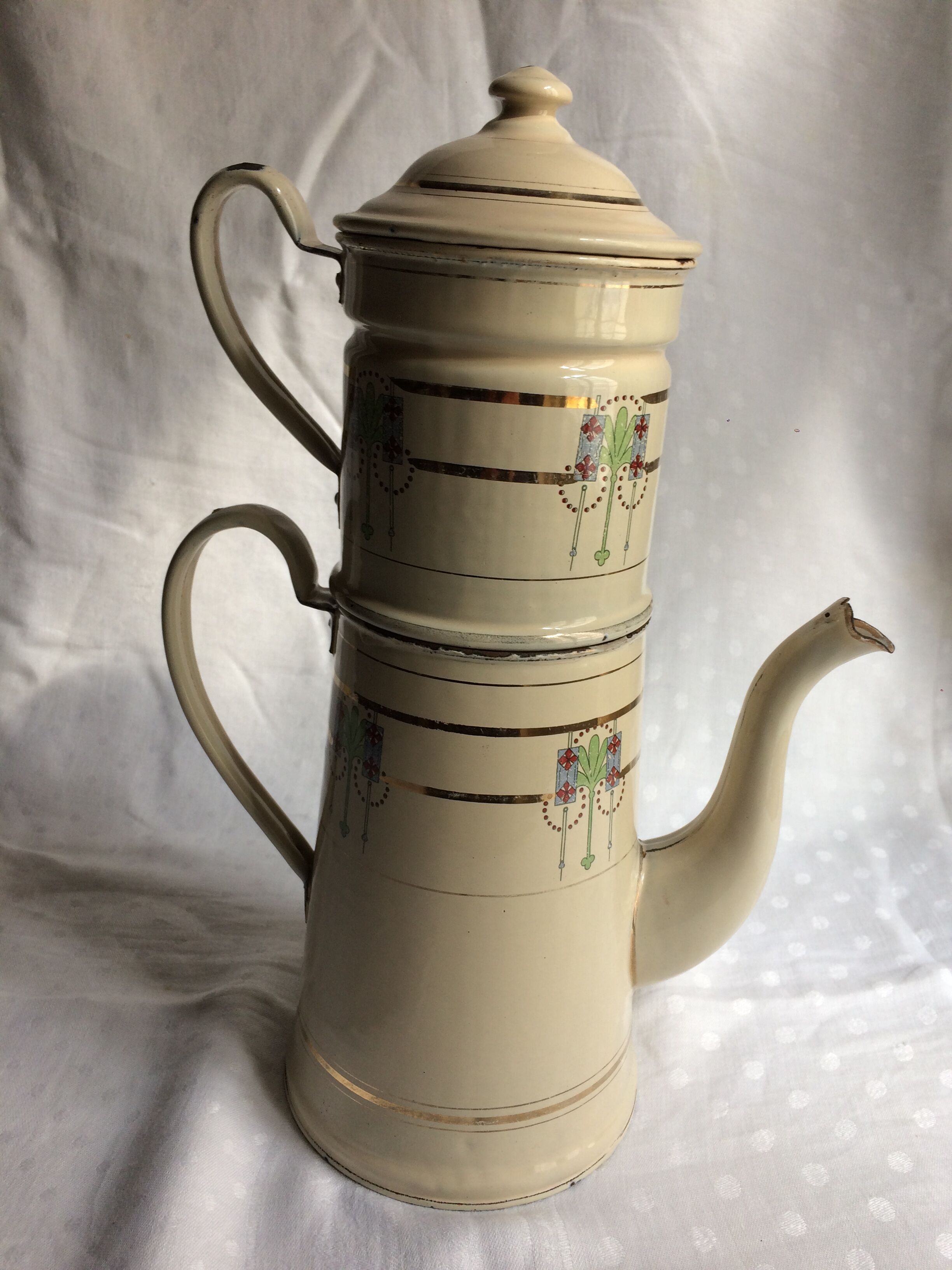 Art Nouveau enamelled sheet metal coffee maker