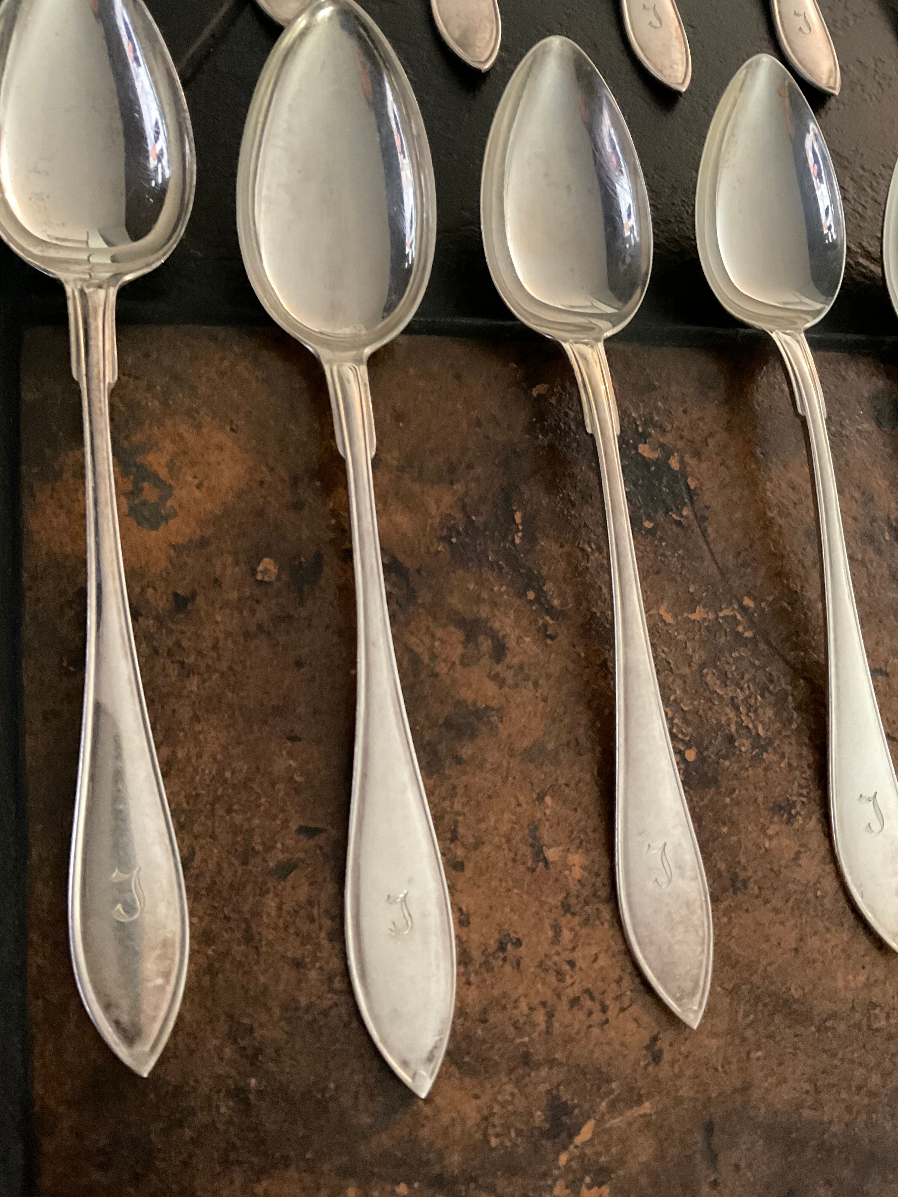 12 silver metal spoons monogram engraved J