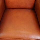 Majestic, luxurious set of 4 cognac-colored cowhide leather Art Deco design armchairs