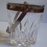 Ice cube bucket made of cast glass and silver plated metal