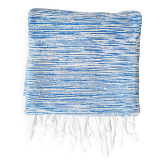 Plaid marocain artisanat rayures blanches et bleues
