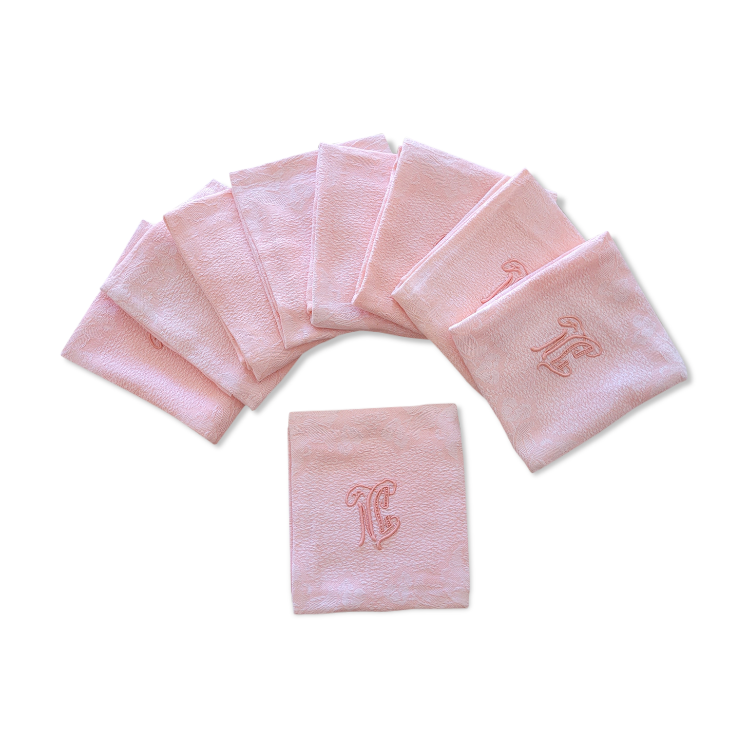 9 pink art deco towels monogrammed NC