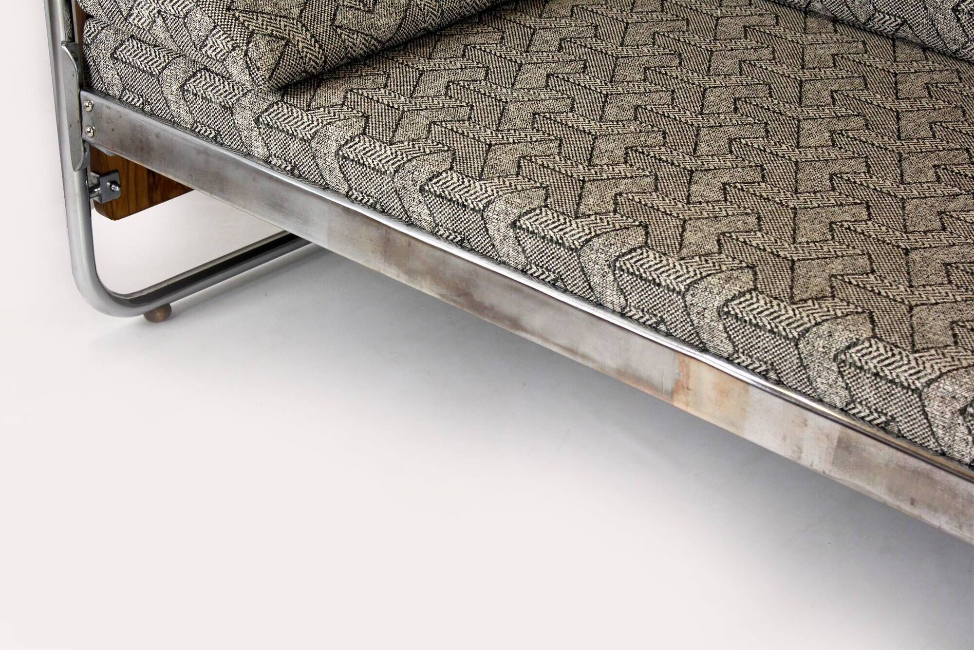 Restored Bauhaus Tubular Steel and Chrome Sofa, Czechoslovakia, 1940s