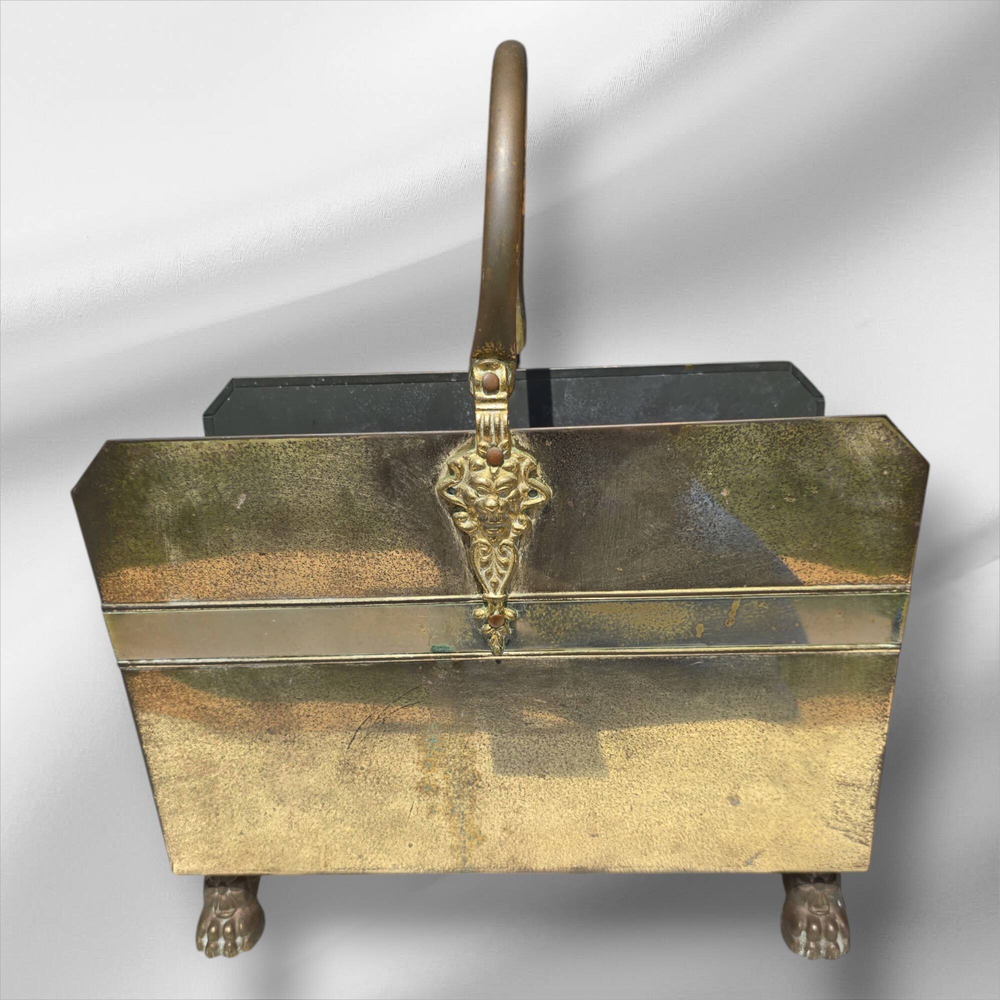 Vintage French fireplace basket for wood