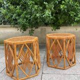 Pair of rattan side or bedside tables