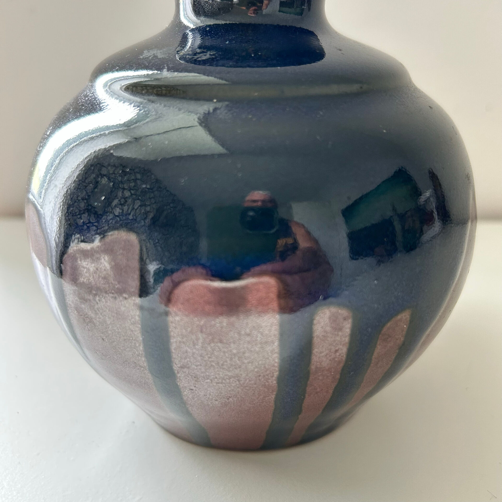 Ink blue round vase and bronze