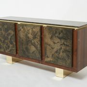 Brutalist Belgian enfilade in rosewood, resin, and brass from around 1970.