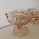 Pair of pink rosaline swirl glass fruit bowls
